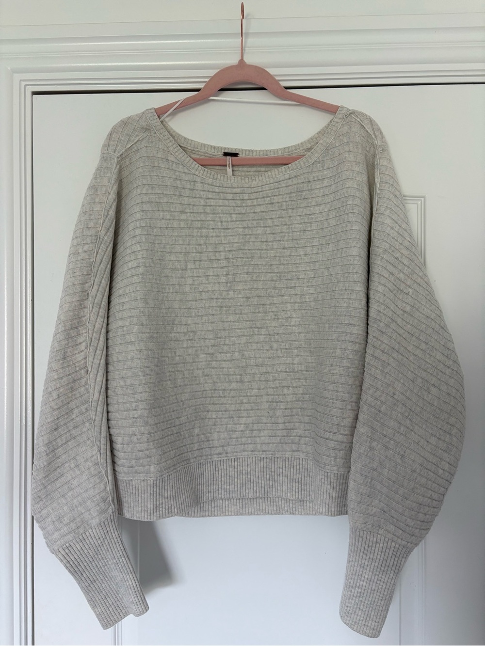 Free People Light Cream Ribbed Scoop Neck Sweater